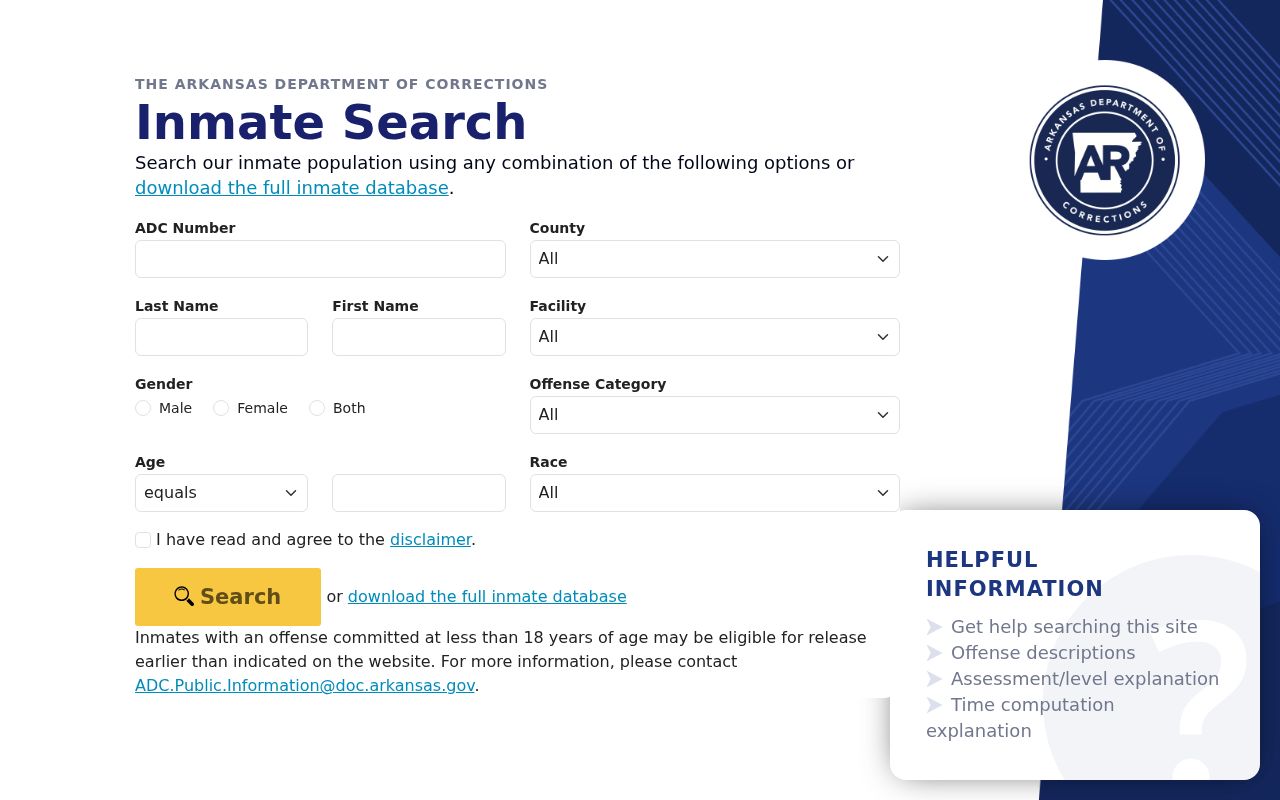 Jacksonville public records Arkansas DOC inmate search
